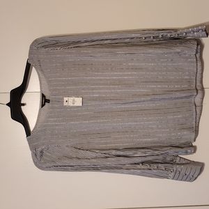 Express long sleeve blouse in grey and white